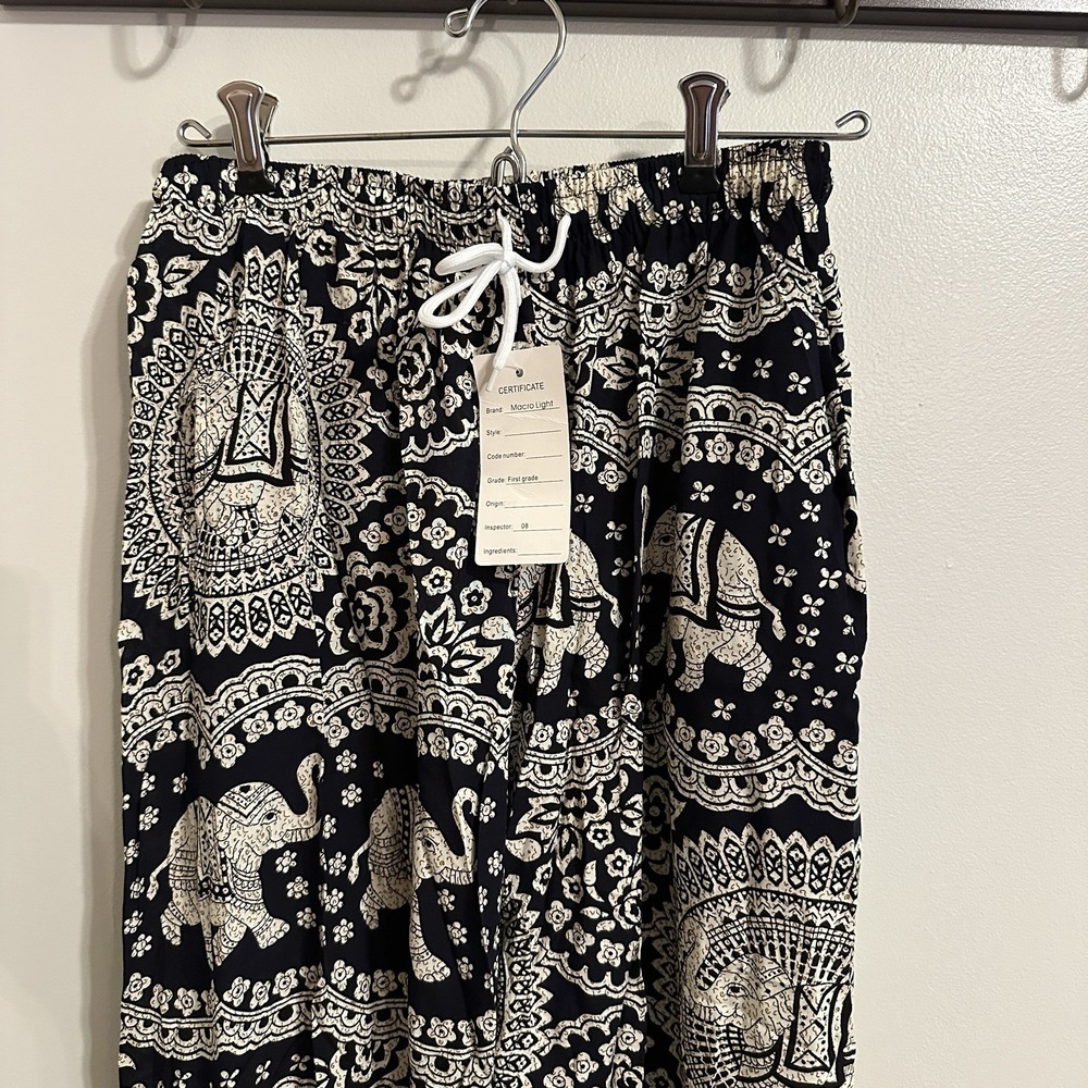 Black & Cream Elephant Print Women’s Harem Pants